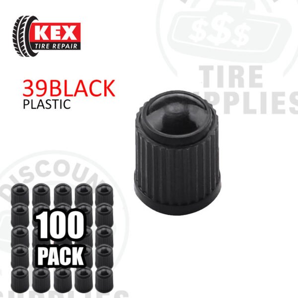 Kex Tire Repair | Standard Black Plastic Valve Cap - 100 Units - 39BLACK
