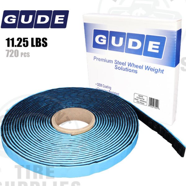 Gude | Steel 1/4 oz (0.25 oz) FE Stick-On Adhesive Tape Wheel Weight Roll | 720 pcs | Steel | Coated | Black