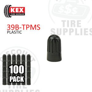 Kex Tire Repair | Long Black Plastic Valve Cap with Seal - TPMS Compatible - 100 PACK - 39B-TPMS