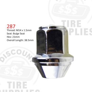 Chrome Bulge Seat Lug Nut For Ford Mustang - Thread Size 14mm x 1.50 - 287