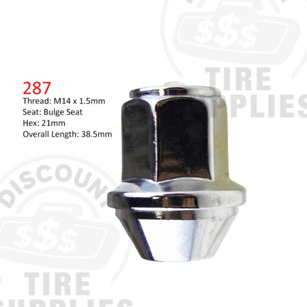 Chrome Bulge Seat Lug Nut For Ford Mustang - Thread Size 14mm x 1.50 - 287