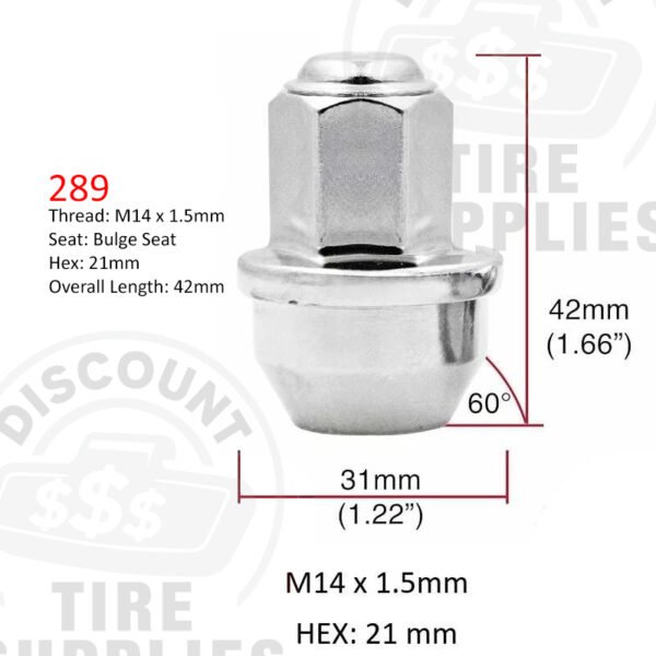 Chrome Bulge Seat Lug Nut For Ford F-150 - Thread Size 14mm x 1.50 - 289