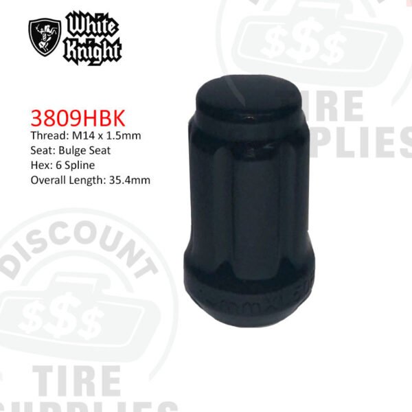 White Knight | Black Duplex 6 Spline Acorn Lug Nut - Heat Threat - Thread Size M14 x 1.5mm - 3809HBK