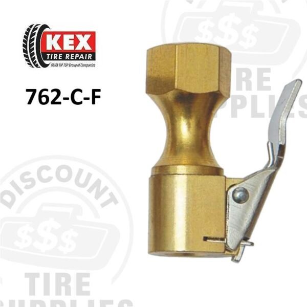 Kex Tire Repair | European-Style Clip-On Flow Thru Air Chuck - 1/4 Female NPT (Closed Style) - 762-C-F